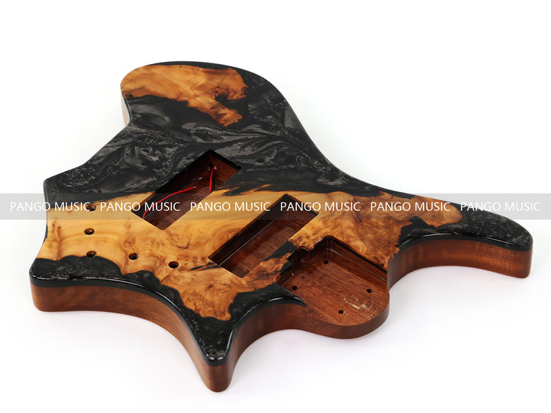 One-of-a-Kind Burl Wood Veneer Epoxy Resin 5 String Headless Electric Bass Guitar Body (H5B-015)
