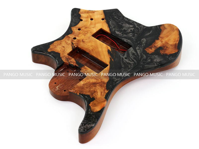 One-of-a-Kind Burl Wood Veneer Epoxy Resin 5 String Headless Electric Bass Guitar Body (H5B-015)