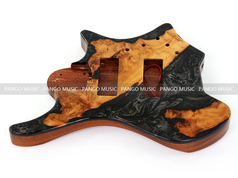 One-of-a-Kind Burl Wood Veneer Epoxy Resin 5 String Headless Electric Bass Guitar Body (H5B-015)