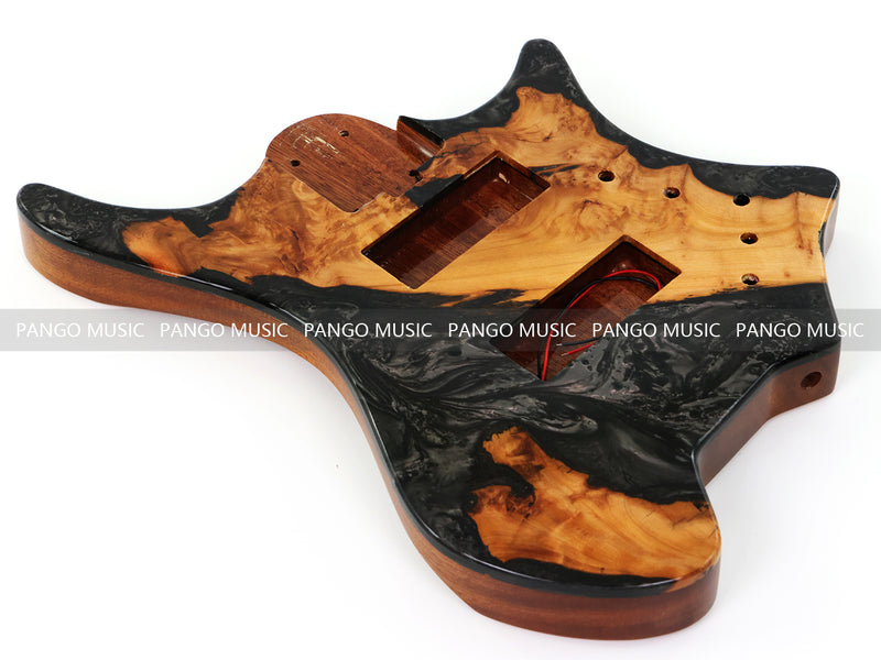 One-of-a-Kind Burl Wood Veneer Epoxy Resin 5 String Headless Electric Bass Guitar Body (H5B-015)