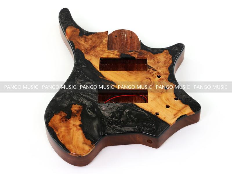One-of-a-Kind Burl Wood Veneer Epoxy Resin 5 String Headless Electric Bass Guitar Body (H5B-015)