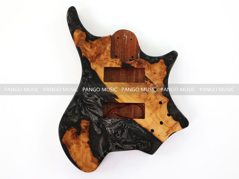 One-of-a-Kind Burl Wood Veneer Epoxy Resin 5 String Headless Electric Bass Guitar Body (H5B-015)