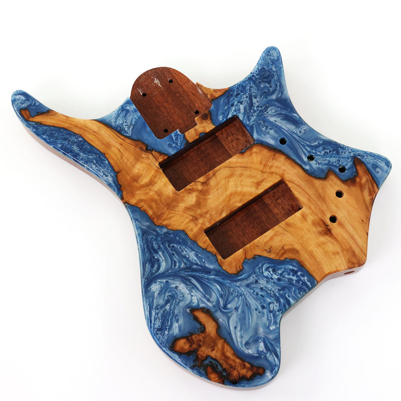 One-of-a-Kind Burl Wood Veneer Epoxy Resin 5 String Headless Electric Bass Guitar Body (H5B-016)