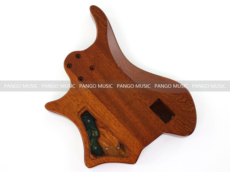 One-of-a-Kind Burl Wood Veneer Epoxy Resin 5 String Headless Electric Bass Guitar Body (H5B-016)
