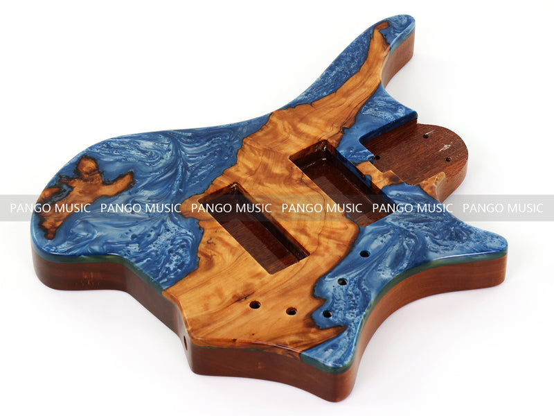 One-of-a-Kind Burl Wood Veneer Epoxy Resin 5 String Headless Electric Bass Guitar Body (H5B-016)