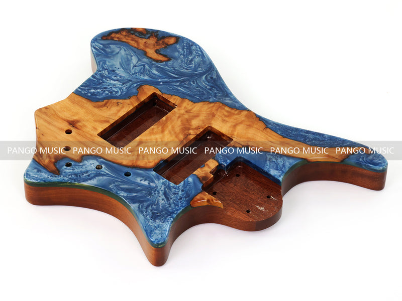 One-of-a-Kind Burl Wood Veneer Epoxy Resin 5 String Headless Electric Bass Guitar Body (H5B-016)