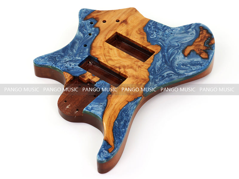 One-of-a-Kind Burl Wood Veneer Epoxy Resin 5 String Headless Electric Bass Guitar Body (H5B-016)