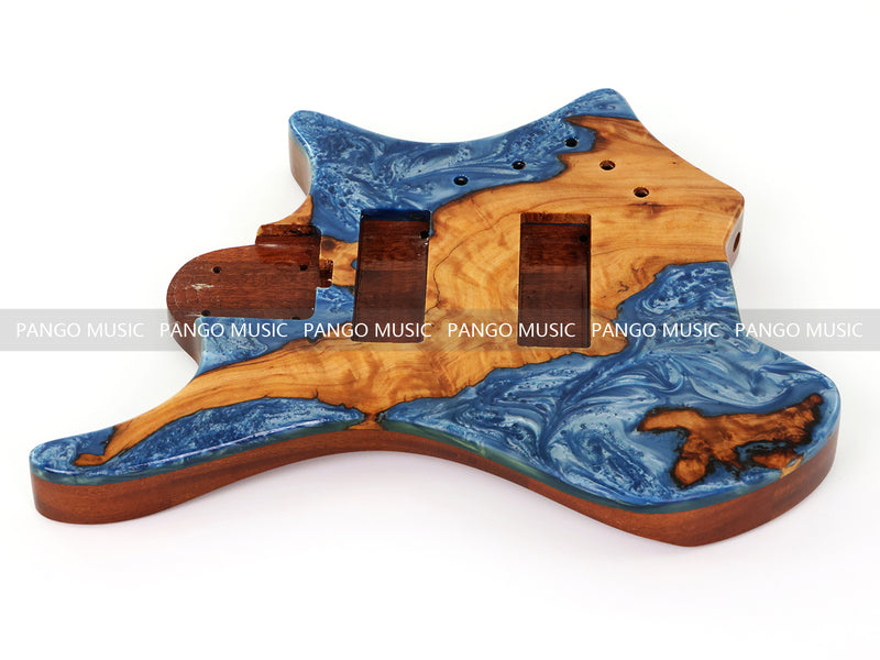 One-of-a-Kind Burl Wood Veneer Epoxy Resin 5 String Headless Electric Bass Guitar Body (H5B-016)