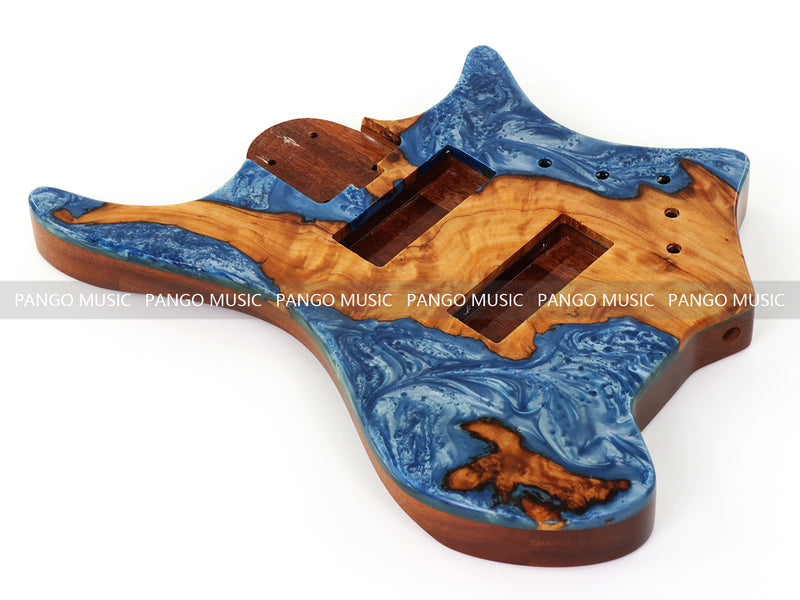 One-of-a-Kind Burl Wood Veneer Epoxy Resin 5 String Headless Electric Bass Guitar Body (H5B-016)