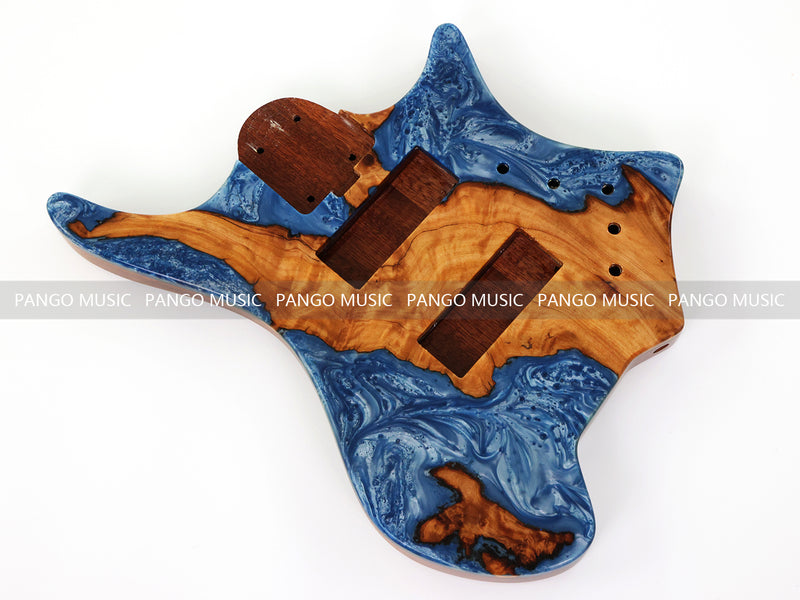 One-of-a-Kind Burl Wood Veneer Epoxy Resin 5 String Headless Electric Bass Guitar Body (H5B-016)