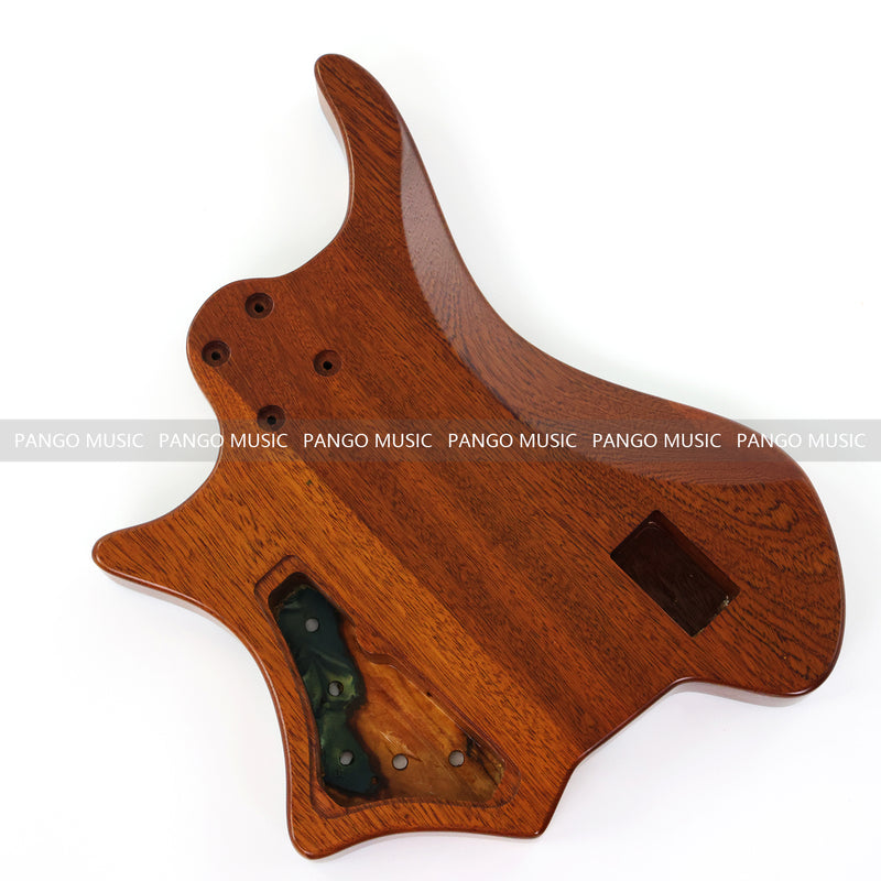 One-of-a-Kind Burl Wood Veneer Epoxy Resin 5 String Headless Electric Bass Guitar Body (H5B-016)
