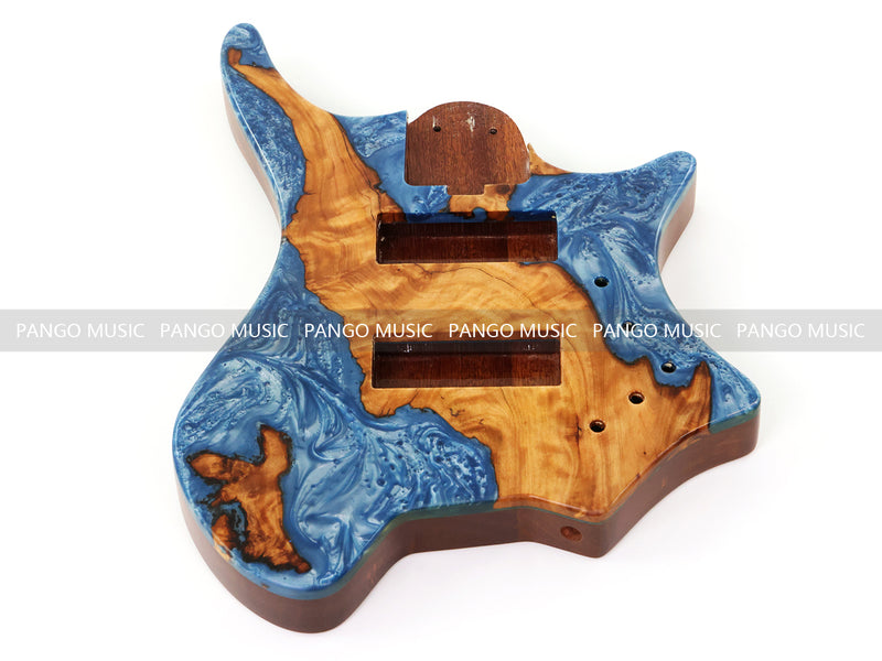 One-of-a-Kind Burl Wood Veneer Epoxy Resin 5 String Headless Electric Bass Guitar Body (H5B-016)
