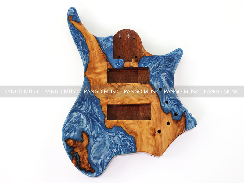 One-of-a-Kind Burl Wood Veneer Epoxy Resin 5 String Headless Electric Bass Guitar Body (H5B-016)