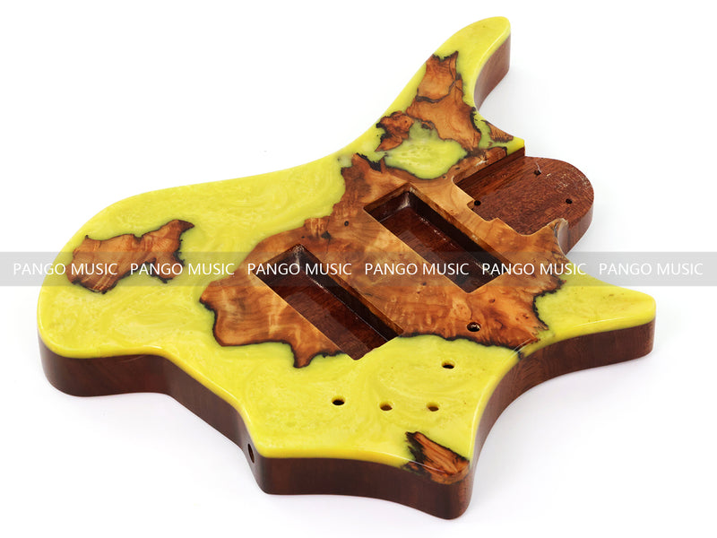 One-of-a-Kind Burl Wood Veneer Epoxy Resin 5 String Headless Electric Bass Guitar Body (H5B-017)