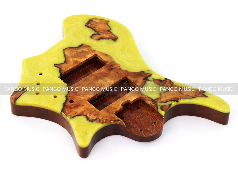One-of-a-Kind Burl Wood Veneer Epoxy Resin 5 String Headless Electric Bass Guitar Body (H5B-017)
