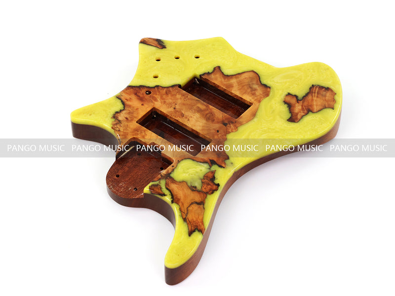 One-of-a-Kind Burl Wood Veneer Epoxy Resin 5 String Headless Electric Bass Guitar Body (H5B-017)