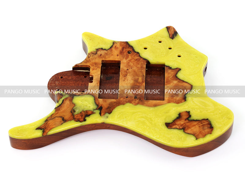 One-of-a-Kind Burl Wood Veneer Epoxy Resin 5 String Headless Electric Bass Guitar Body (H5B-017)