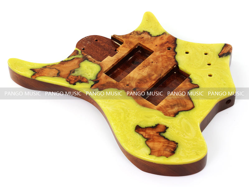 One-of-a-Kind Burl Wood Veneer Epoxy Resin 5 String Headless Electric Bass Guitar Body (H5B-017)