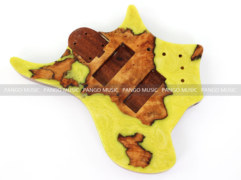 One-of-a-Kind Burl Wood Veneer Epoxy Resin 5 String Headless Electric Bass Guitar Body (H5B-017)