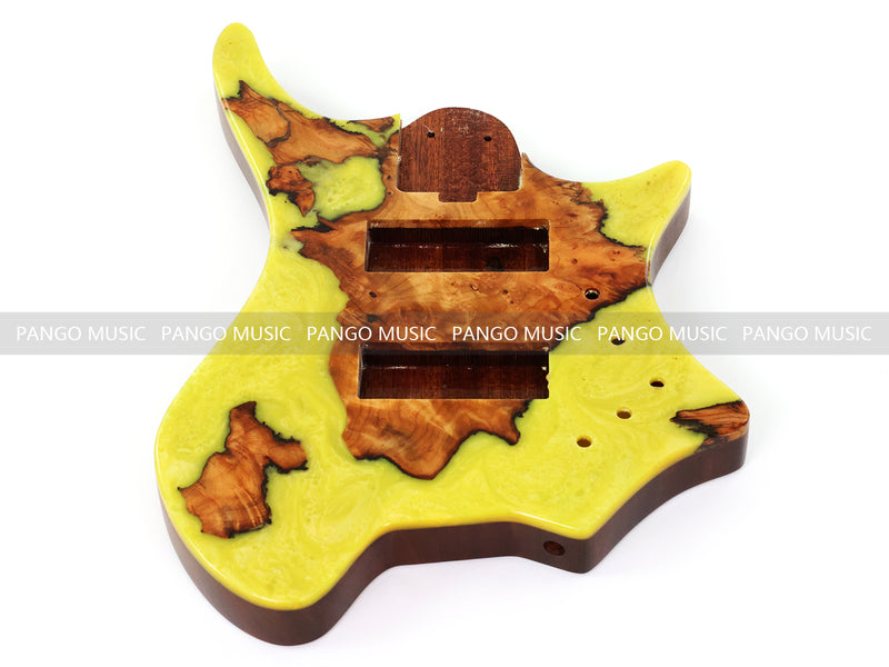 One-of-a-Kind Burl Wood Veneer Epoxy Resin 5 String Headless Electric Bass Guitar Body (H5B-017)