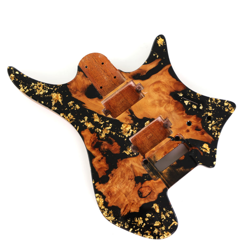 One-of-a-Kind Burl Wood Veneer Epoxy Resin Headless Electric Guitar Body (HBE-001)