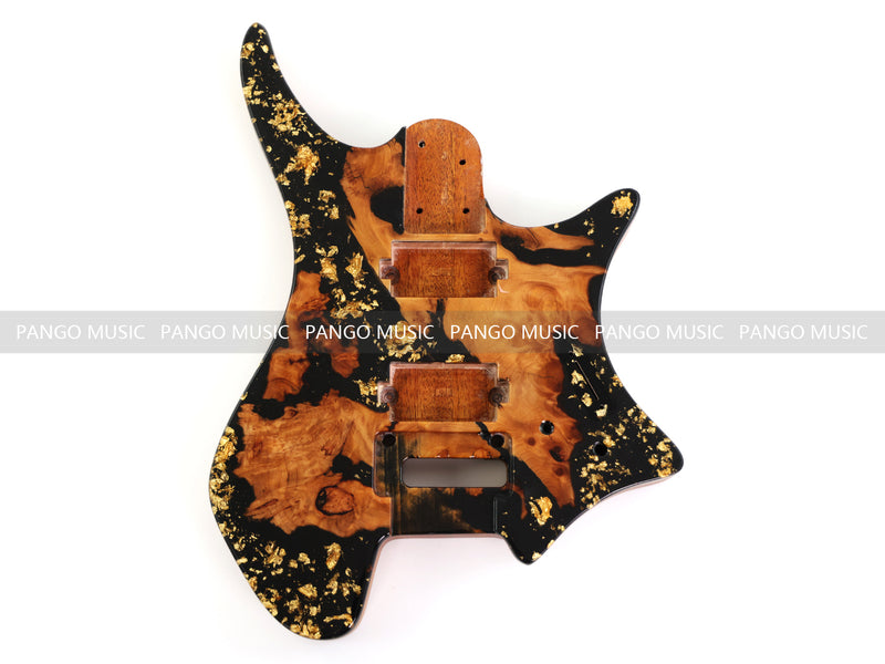 One-of-a-Kind Burl Wood Veneer Epoxy Resin Headless Electric Guitar Body (HBE-001)
