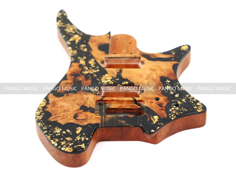 One-of-a-Kind Burl Wood Veneer Epoxy Resin Headless Electric Guitar Body (HBE-001)