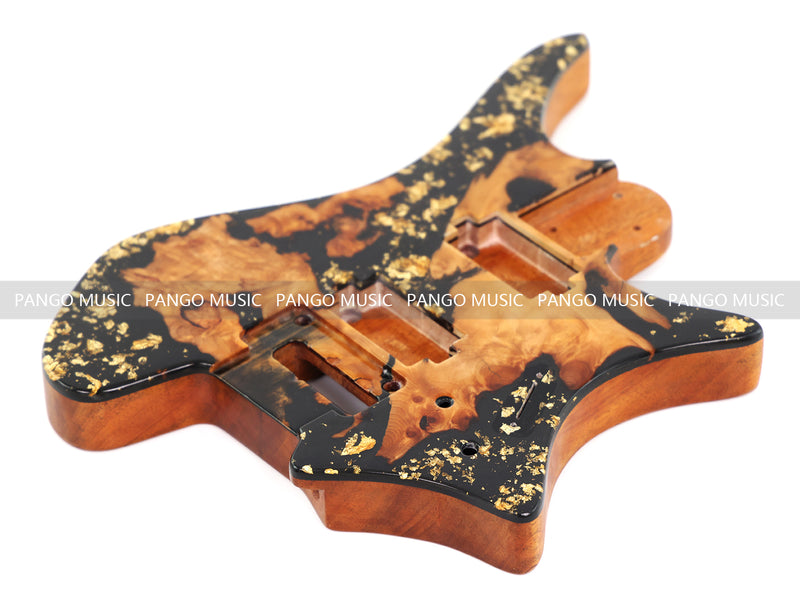 One-of-a-Kind Burl Wood Veneer Epoxy Resin Headless Electric Guitar Body (HBE-001)