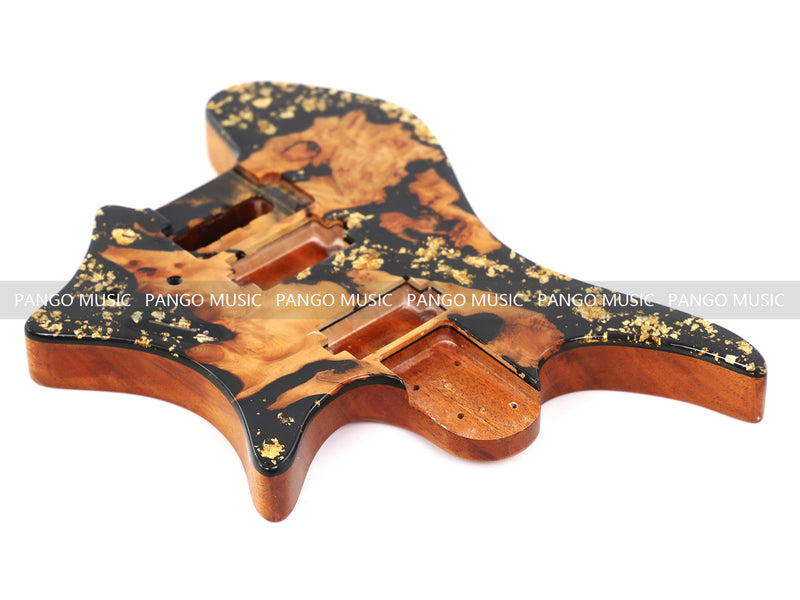 One-of-a-Kind Burl Wood Veneer Epoxy Resin Headless Electric Guitar Body (HBE-001)