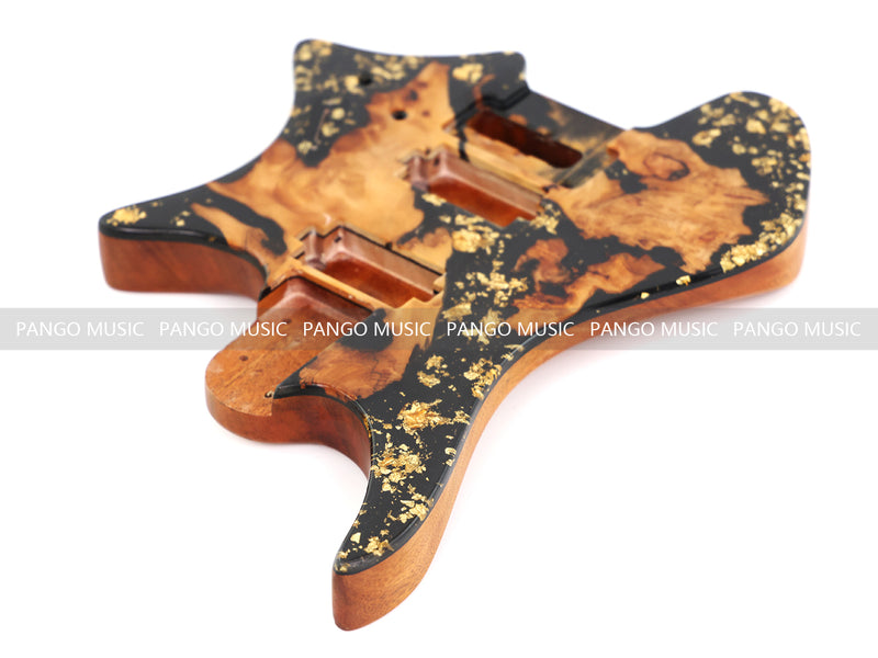One-of-a-Kind Burl Wood Veneer Epoxy Resin Headless Electric Guitar Body (HBE-001)