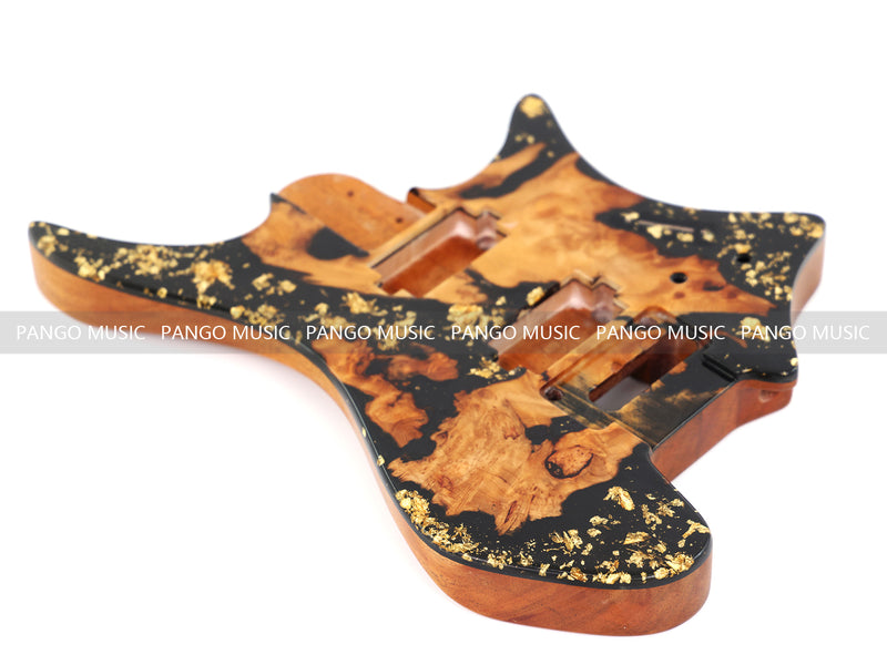 One-of-a-Kind Burl Wood Veneer Epoxy Resin Headless Electric Guitar Body (HBE-001)