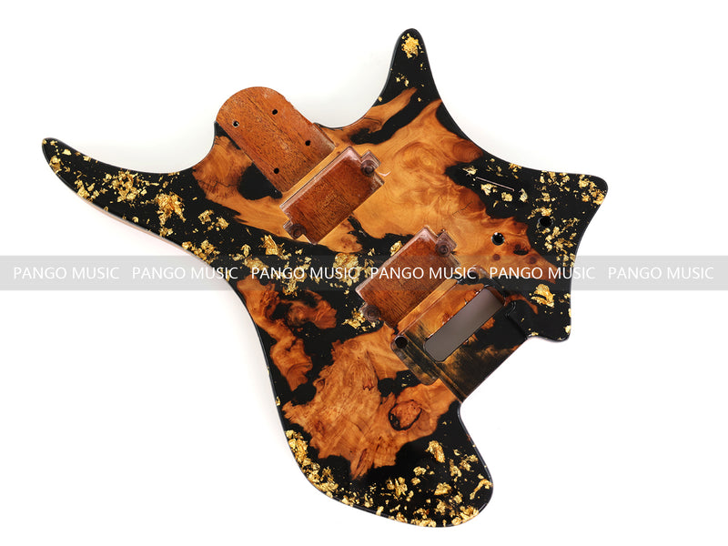 One-of-a-Kind Burl Wood Veneer Epoxy Resin Headless Electric Guitar Body (HBE-001)