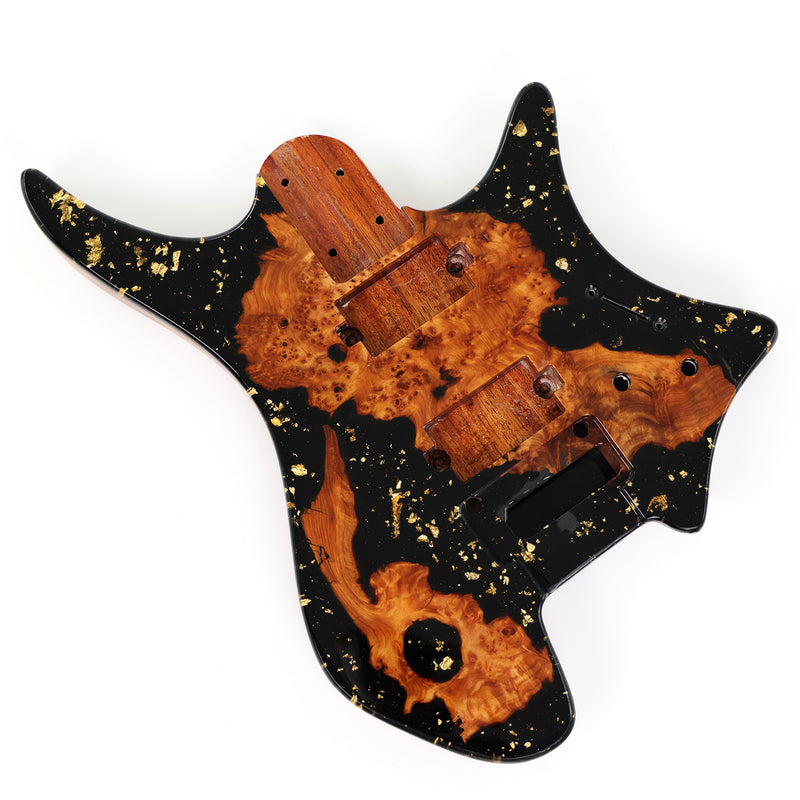 One-of-a-Kind Burl Wood Veneer Epoxy Resin Headless Electric Guitar Body (HBE-002)