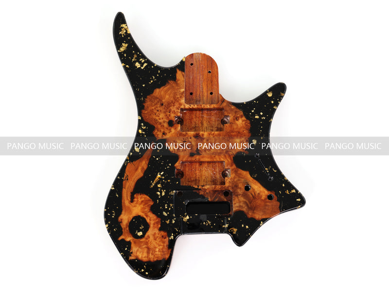 One-of-a-Kind Burl Wood Veneer Epoxy Resin Headless Electric Guitar Body (HBE-002)