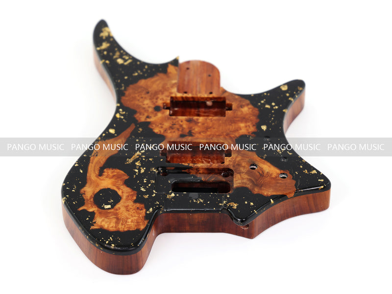 One-of-a-Kind Burl Wood Veneer Epoxy Resin Headless Electric Guitar Body (HBE-002)