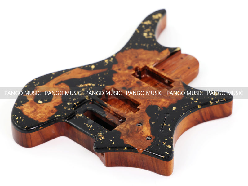 One-of-a-Kind Burl Wood Veneer Epoxy Resin Headless Electric Guitar Body (HBE-002)