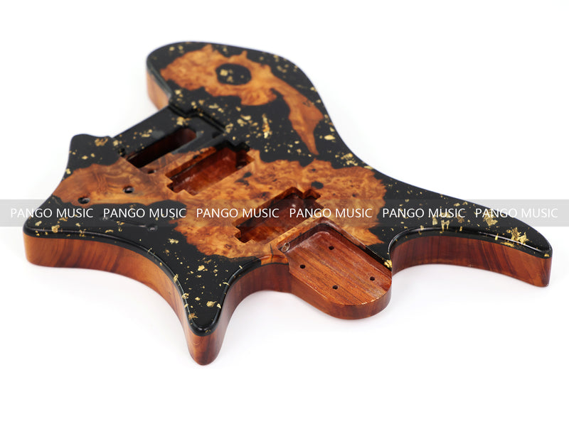 One-of-a-Kind Burl Wood Veneer Epoxy Resin Headless Electric Guitar Body (HBE-002)