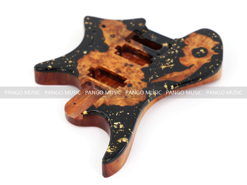 One-of-a-Kind Burl Wood Veneer Epoxy Resin Headless Electric Guitar Body (HBE-002)