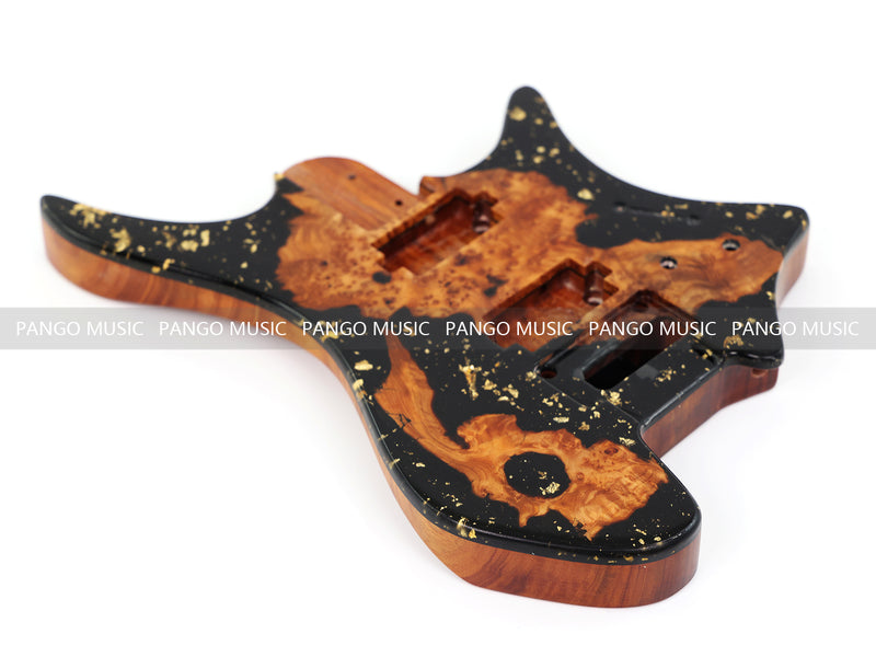 One-of-a-Kind Burl Wood Veneer Epoxy Resin Headless Electric Guitar Body (HBE-002)