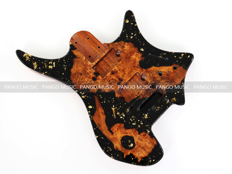 One-of-a-Kind Burl Wood Veneer Epoxy Resin Headless Electric Guitar Body (HBE-002)