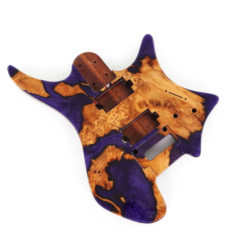 One-of-a-Kind Burl Wood Veneer Epoxy Resin Headless Electric Guitar Body (HBE-003)