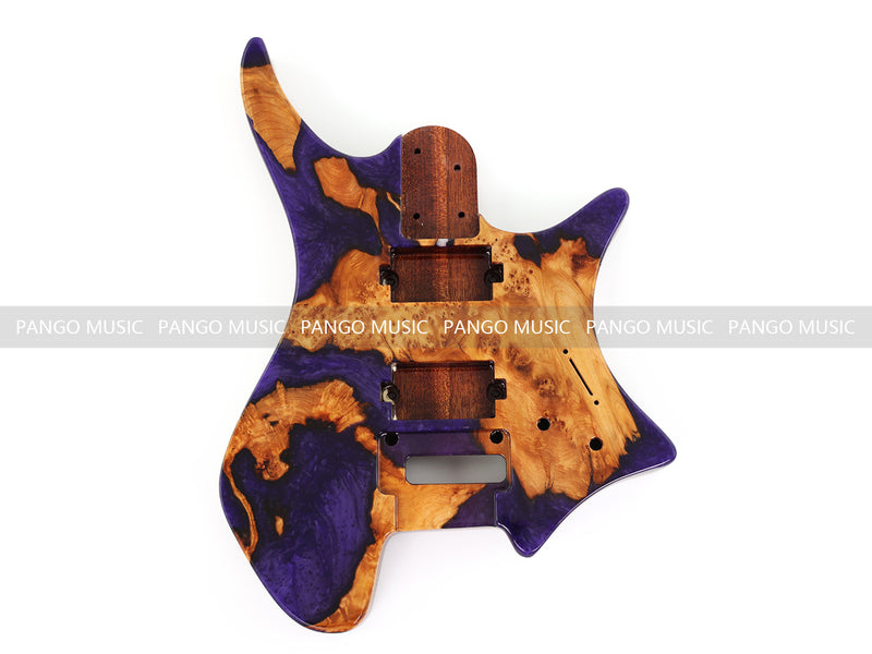One-of-a-Kind Burl Wood Veneer Epoxy Resin Headless Electric Guitar Body (HBE-003)
