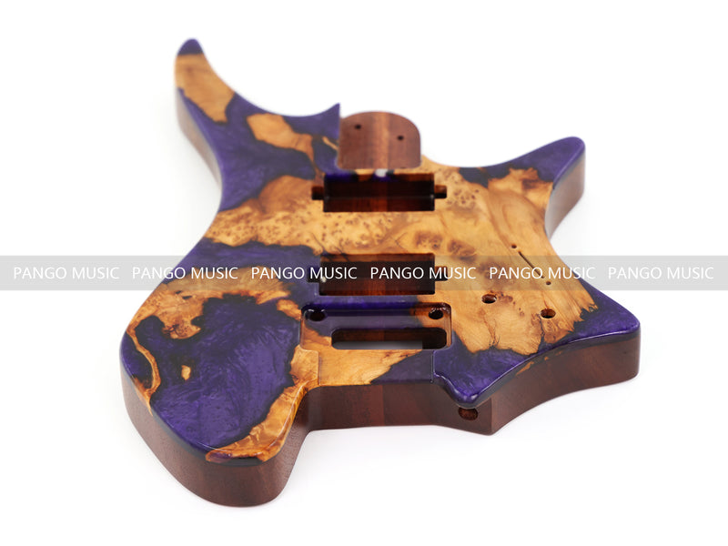 One-of-a-Kind Burl Wood Veneer Epoxy Resin Headless Electric Guitar Body (HBE-003)