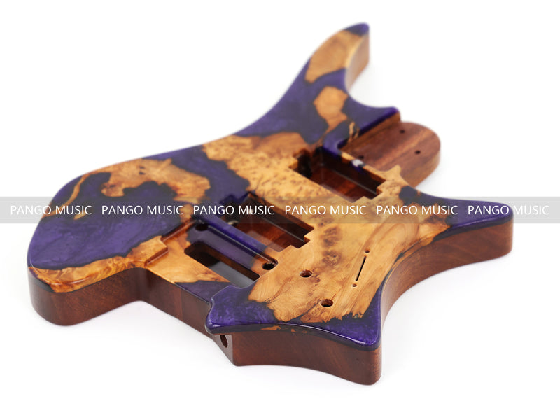 One-of-a-Kind Burl Wood Veneer Epoxy Resin Headless Electric Guitar Body (HBE-003)