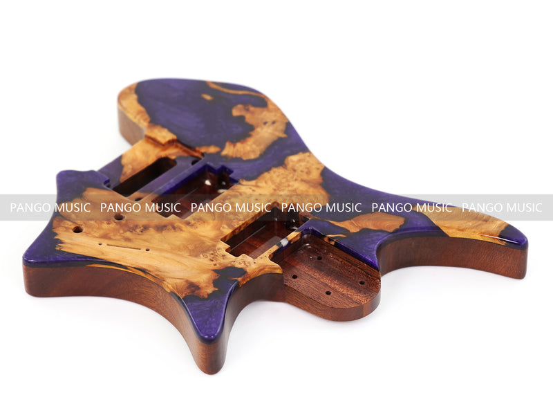 One-of-a-Kind Burl Wood Veneer Epoxy Resin Headless Electric Guitar Body (HBE-003)