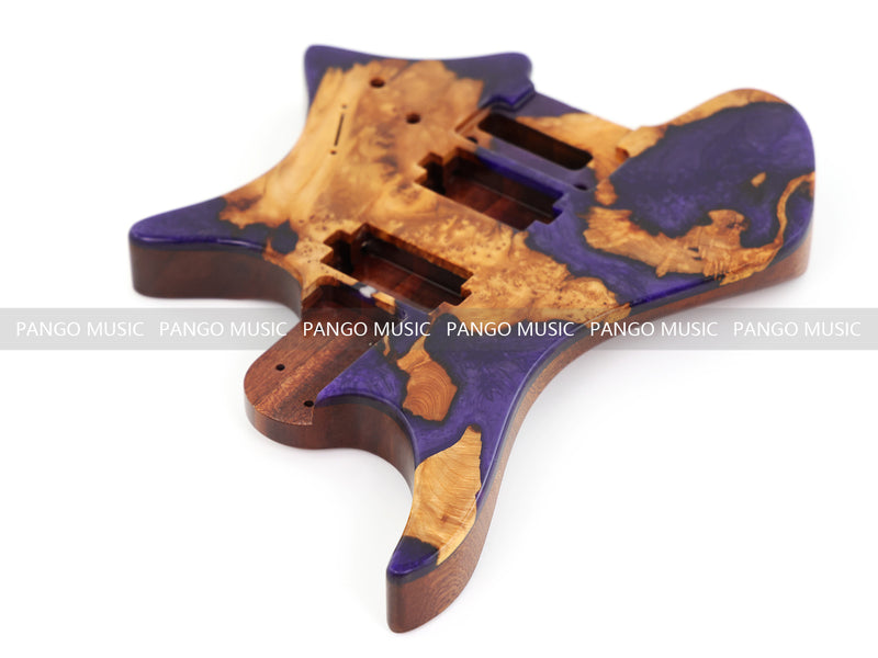 One-of-a-Kind Burl Wood Veneer Epoxy Resin Headless Electric Guitar Body (HBE-003)