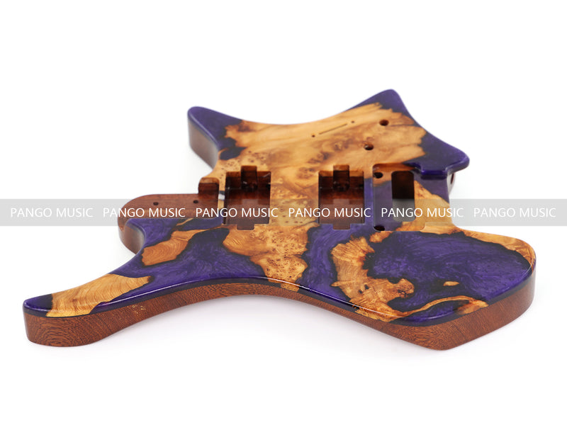 One-of-a-Kind Burl Wood Veneer Epoxy Resin Headless Electric Guitar Body (HBE-003)