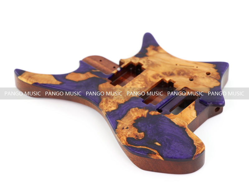 One-of-a-Kind Burl Wood Veneer Epoxy Resin Headless Electric Guitar Body (HBE-003)