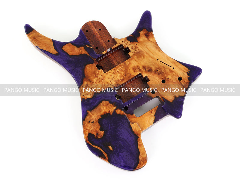 One-of-a-Kind Burl Wood Veneer Epoxy Resin Headless Electric Guitar Body (HBE-003)