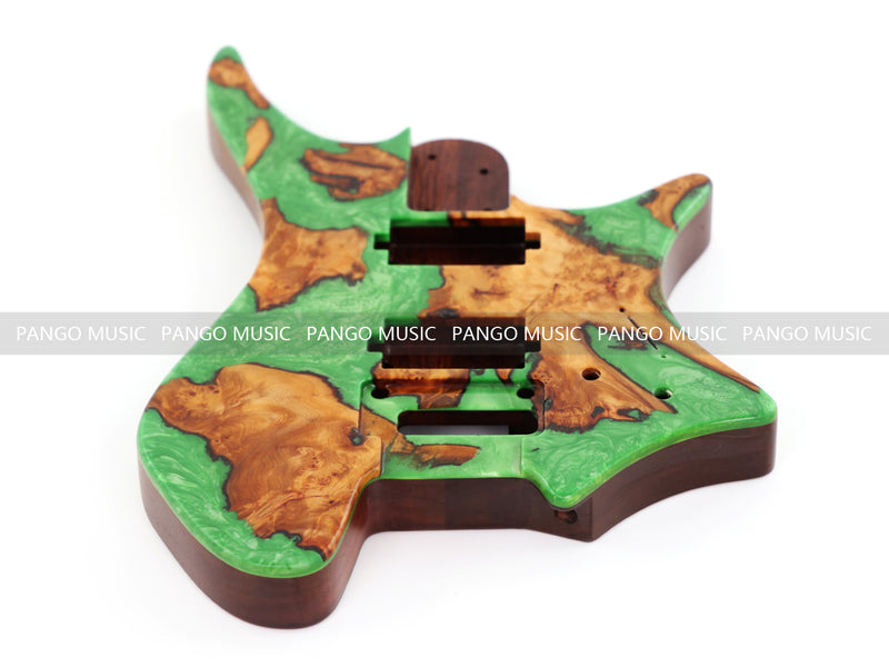 One-of-a-Kind Burl Wood Veneer Epoxy Resin Headless Electric Guitar Body (HBE-005)